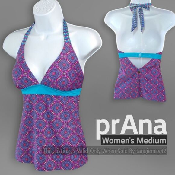 Prana Other - Prana Lahari Halter Tankini Women's Medium Pink & Blue Geometric Print TOP ONLY